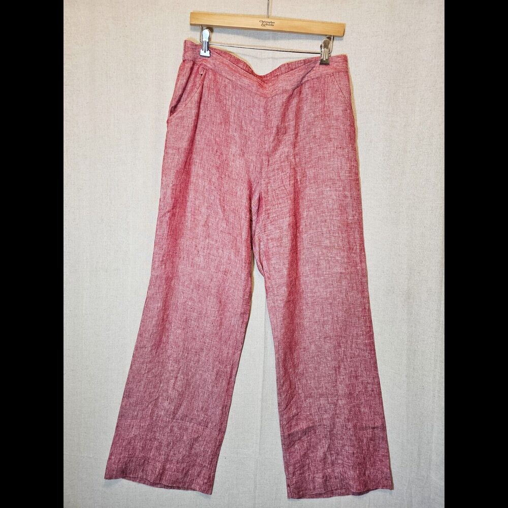 Soft Surroundings Pants Womens M Red Lecce Linen Wide Leg Casual Pocket Stretch
